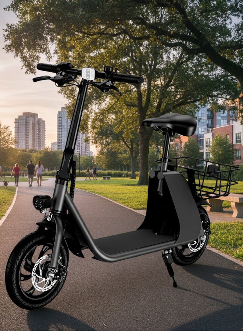 ويندهورس سكوتر ويندهورس C2 الكهربائي القابل للطي مع مقعد وسلة خلفية، محرك 450 واط، بطارية 36 فولت 8 أمبير، سرعة 25–35 كم/س، إطار كربوني متين، إطارات 12.5 بوصة، فرامل قرصية، سكوتر مريح للبالغين - Image 5